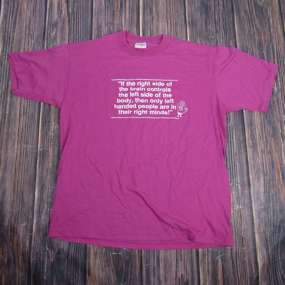Vintage Sunbelt Shirt Mens Large Purple Funny Left Handed Graphic Made USA 90s